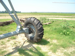 Wheel resting on hardened ground